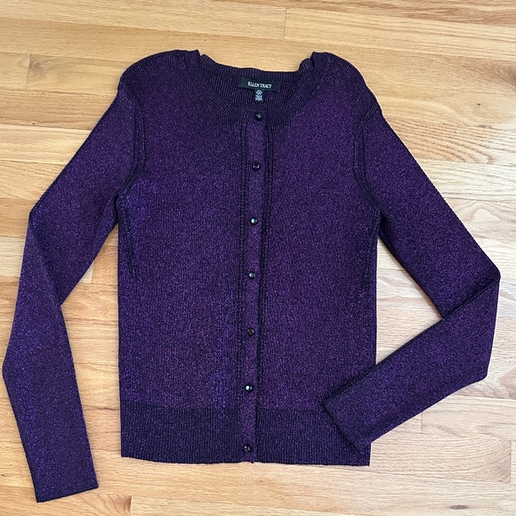 Ellen Tracy Sparkle Cardigan Sweater Purple Size Medium - Picture 1 of 12